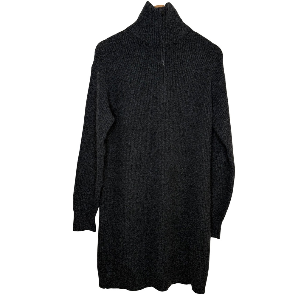 Uniqlo Ribbed Knit Sweater Dress XS Dark Gray Wool Blend Mock Neck Minimalist